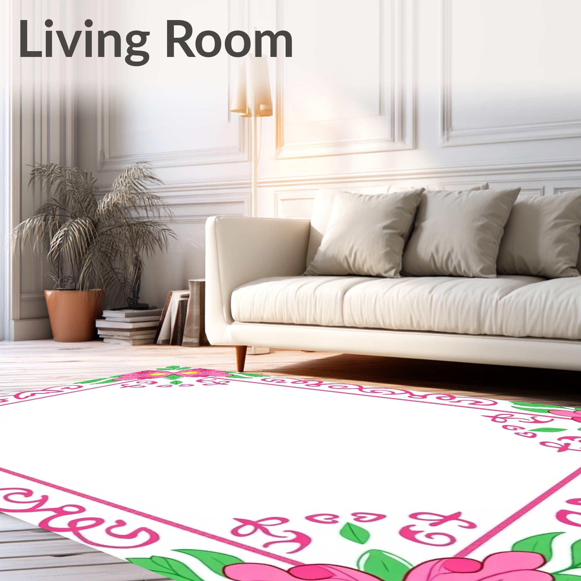 Whimsical Pink Floral Border Medallions Rug