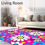 Vibrant Pink Daisy Butterfly Swirl Rug