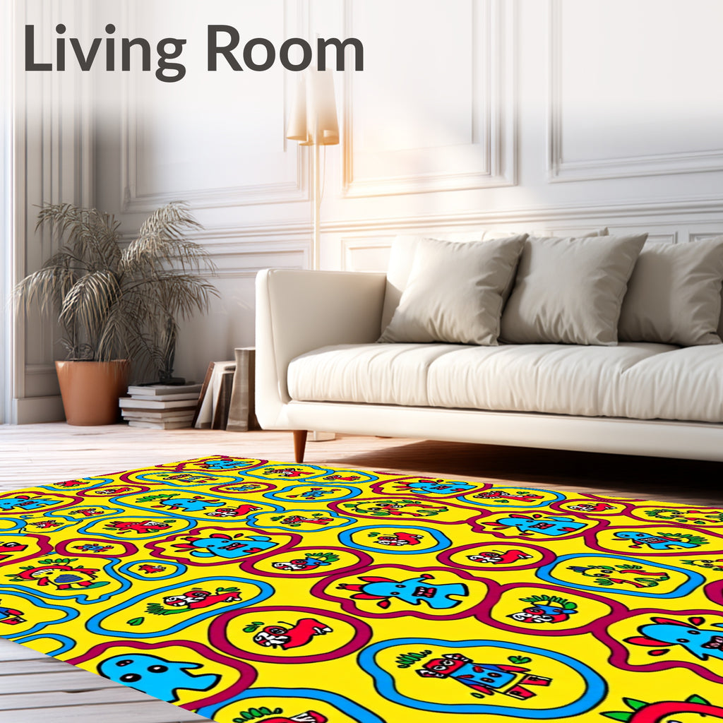 Whimsical Yellow Monster Invasion Rug