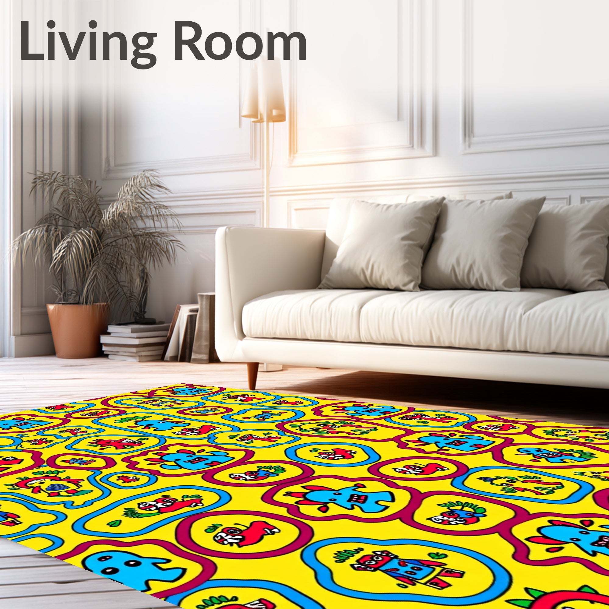 Whimsical Yellow Monster Invasion Rug