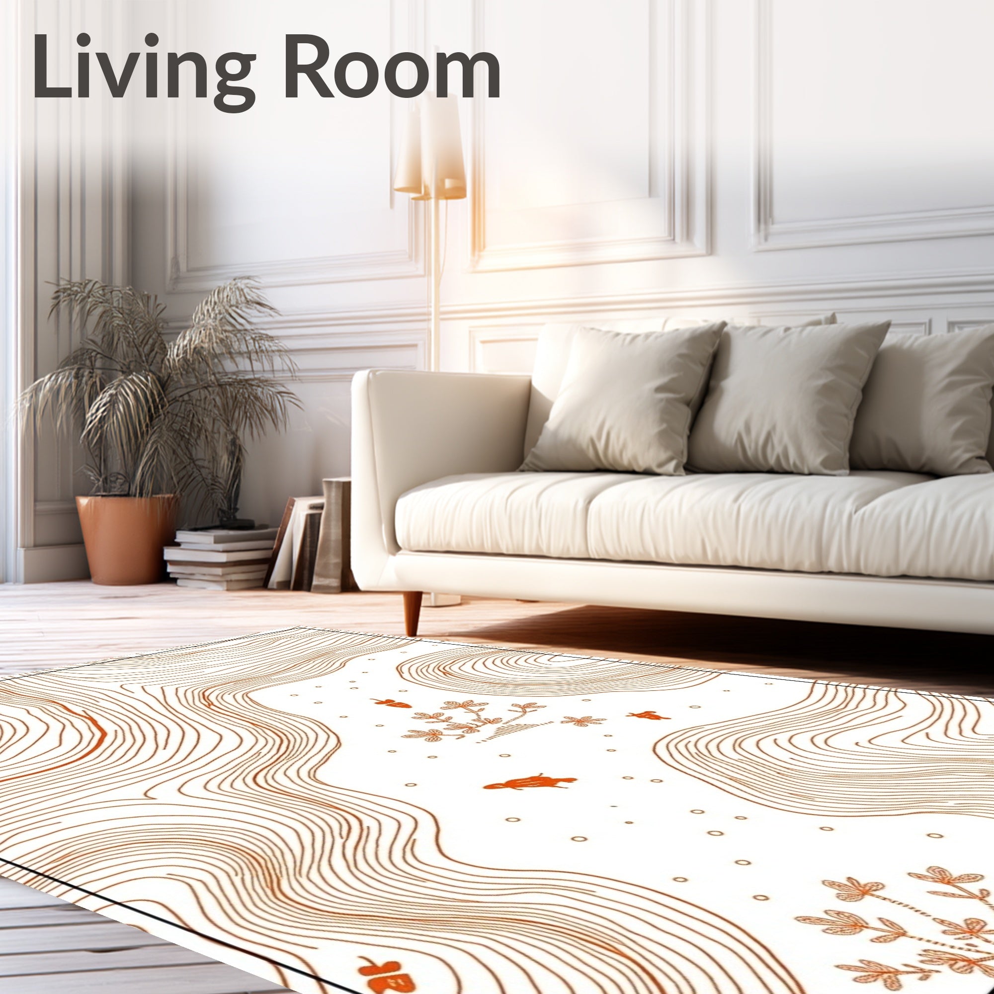 Orange Contour Lines with Acorns Rug