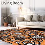 Orange Black White Paisley Medallion Rug