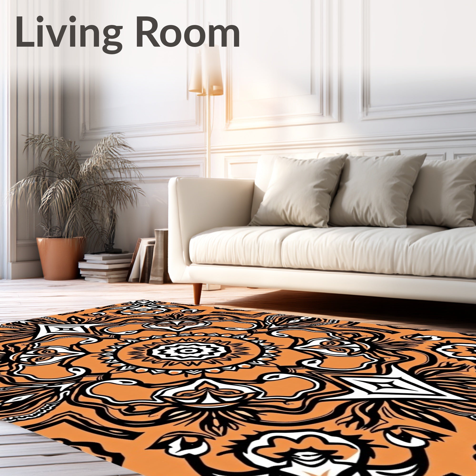 Orange Black White Paisley Medallion Rug