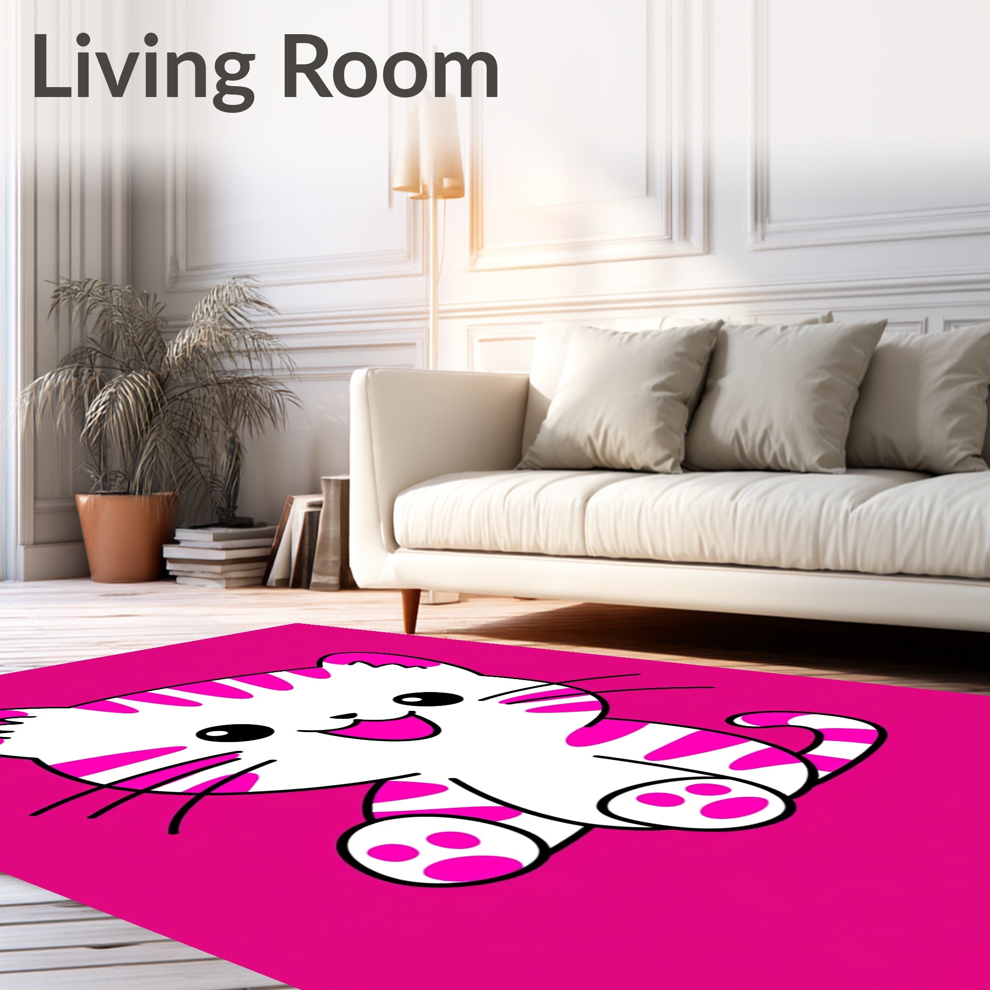 Kawaii Pink Striped Kitten Rug