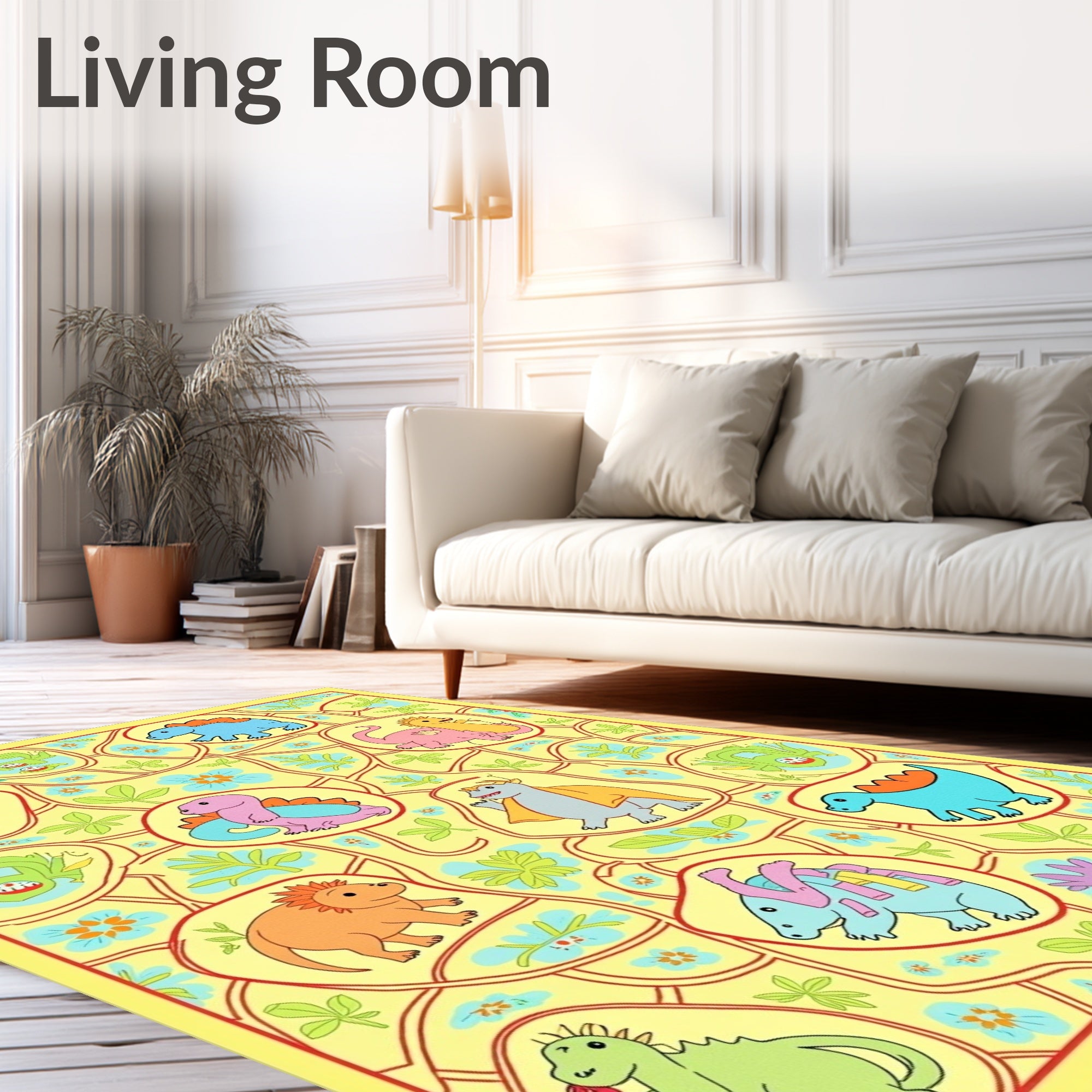 Cute Dinosaur Jungle Whimsy Rug