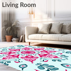 Vibrant Fuchsia Floral Mandala Teal Rug