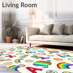 Rainbow Letters and Flowers Collage Rug