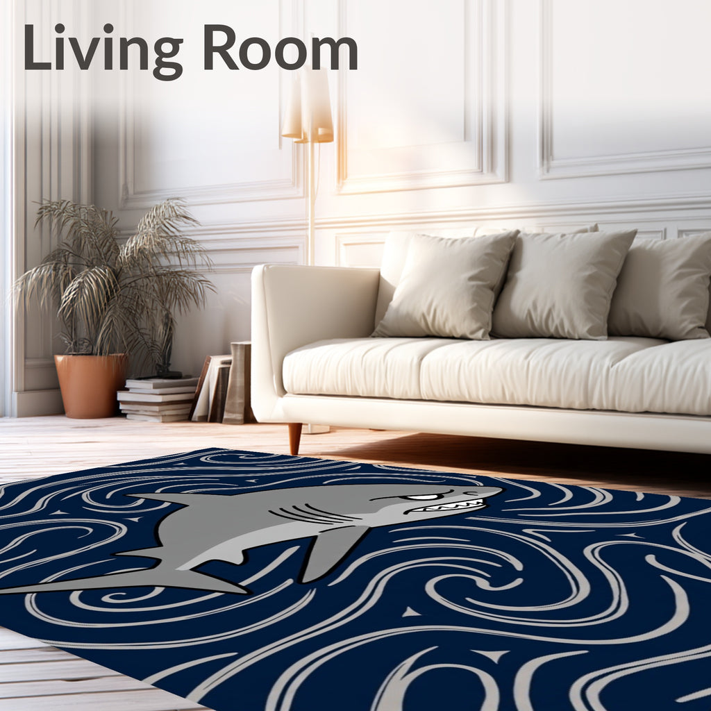 Fierce Gray Shark Ocean Swirls Rug