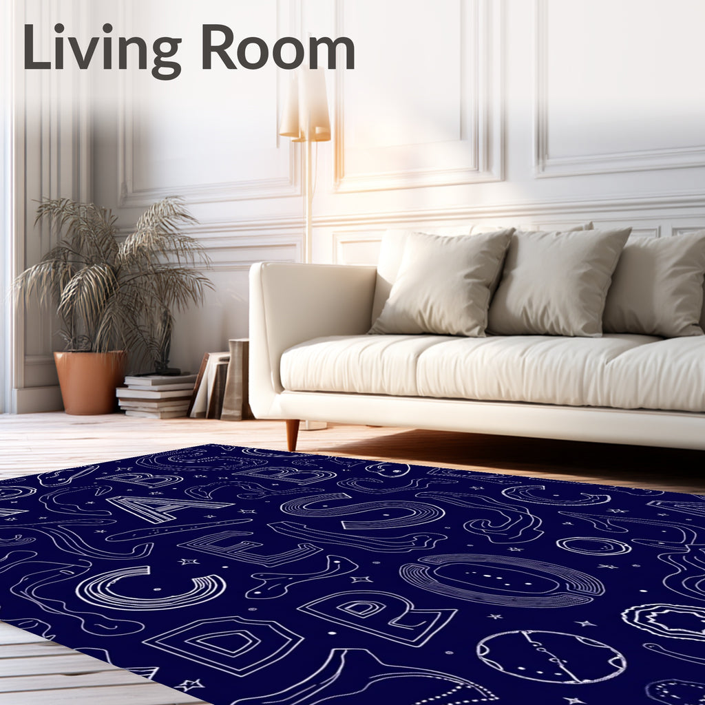 Navy Blue Alphabet Organic Shape Rug