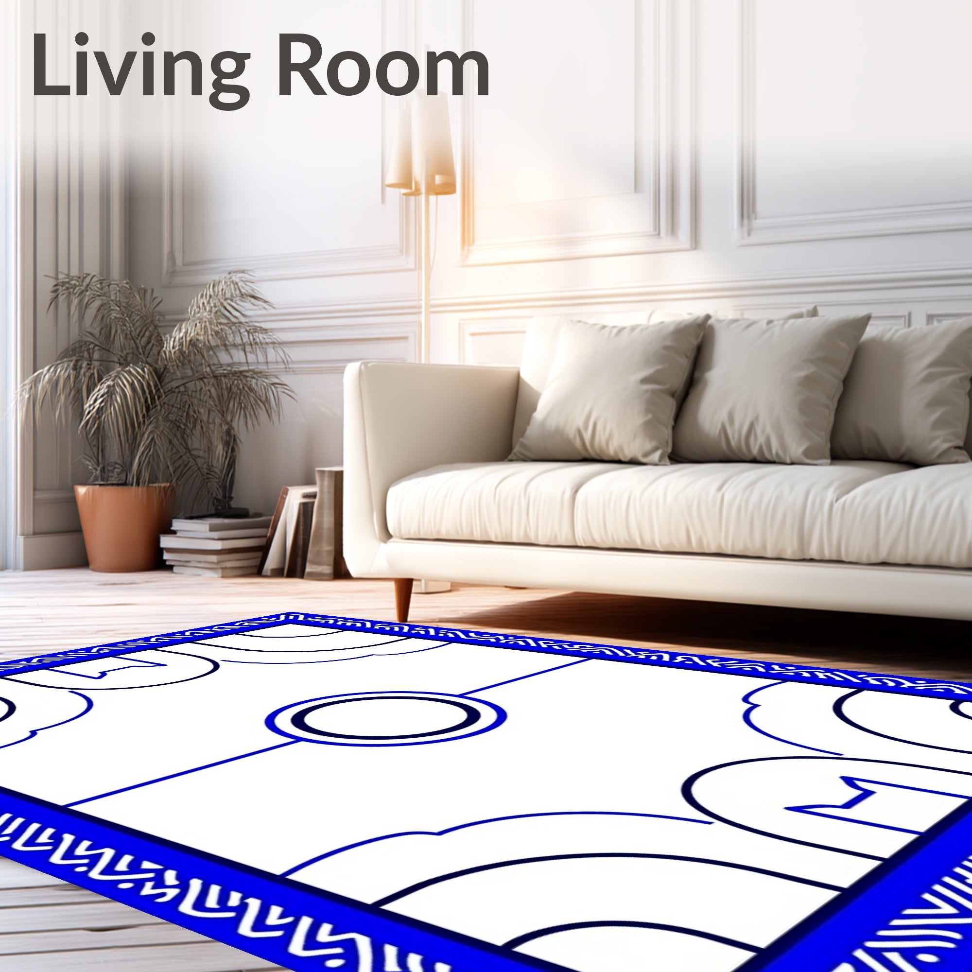 Bold Blue Geometric Arch and Circle Rug