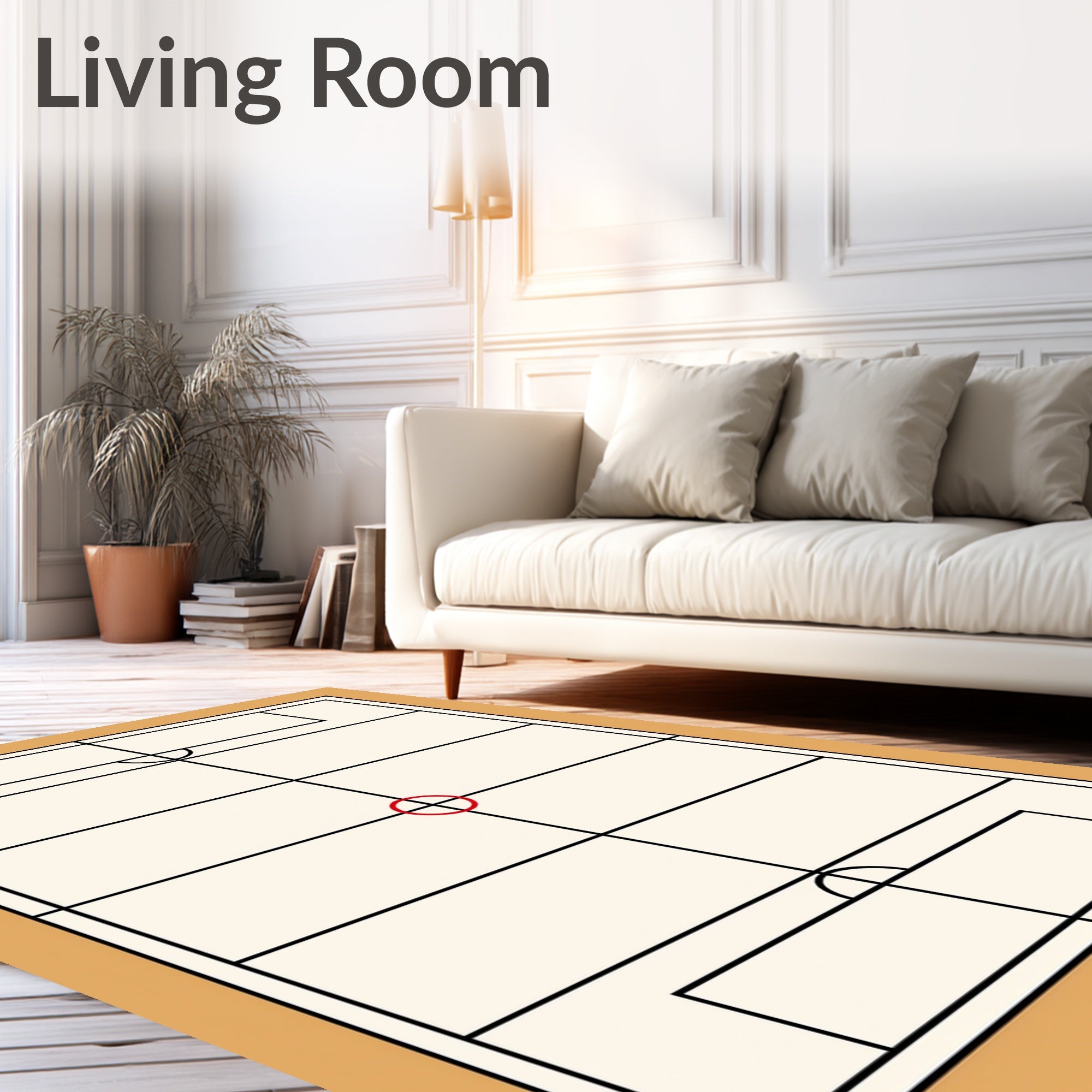 Minimalist Beige Court Grid Rug