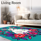 Playful White Bunny Floral Easter Eggs Rug