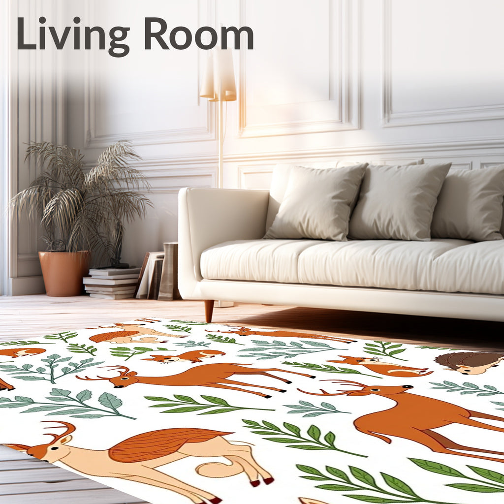 Woodland Creatures With Leafy Branches Rug