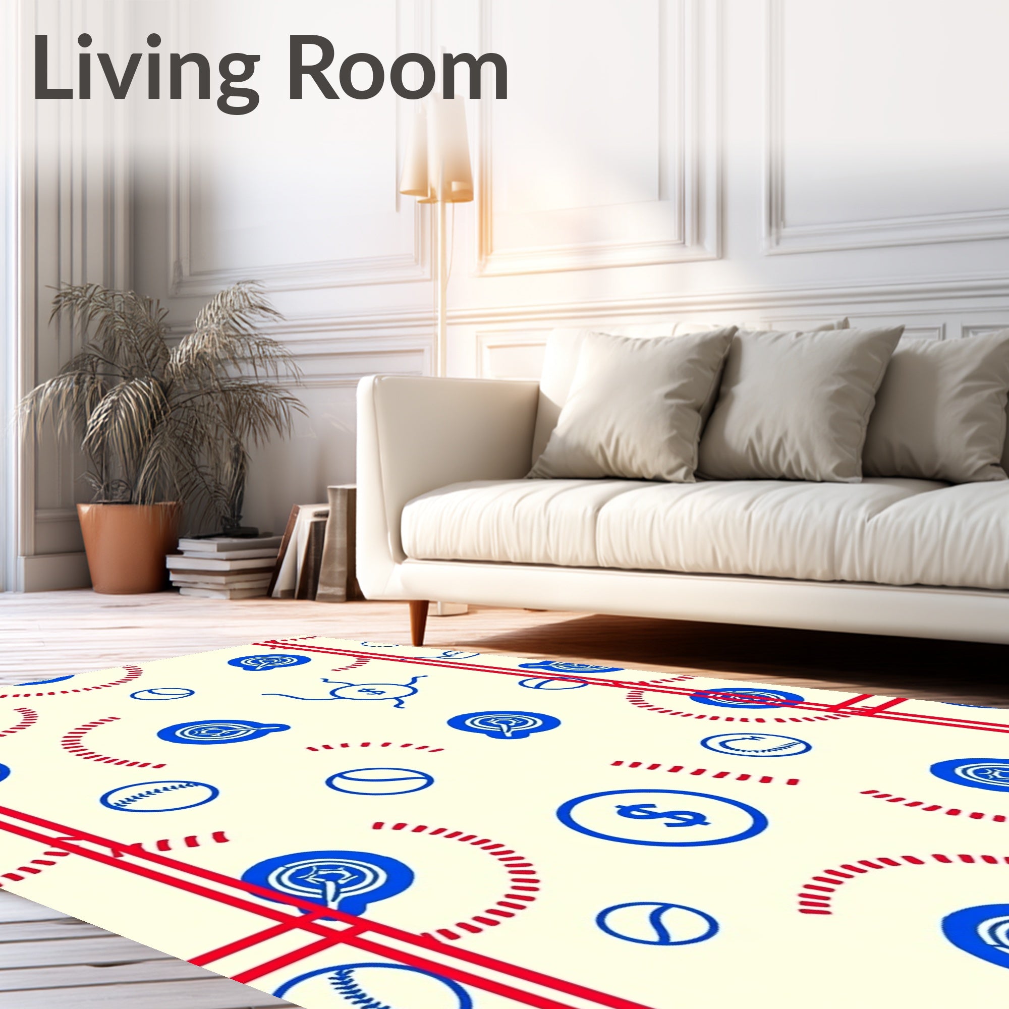Red White Blue Baseball Dollar Medley Rug