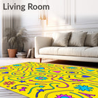 Vibrant Yellow Abstract Hearts Stars Rug