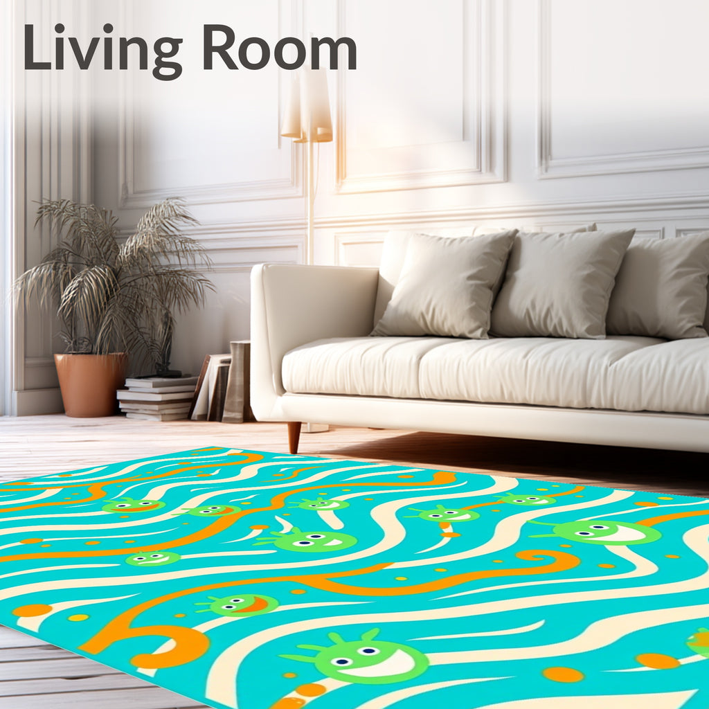 Whimsical Green Blob Wave Rug