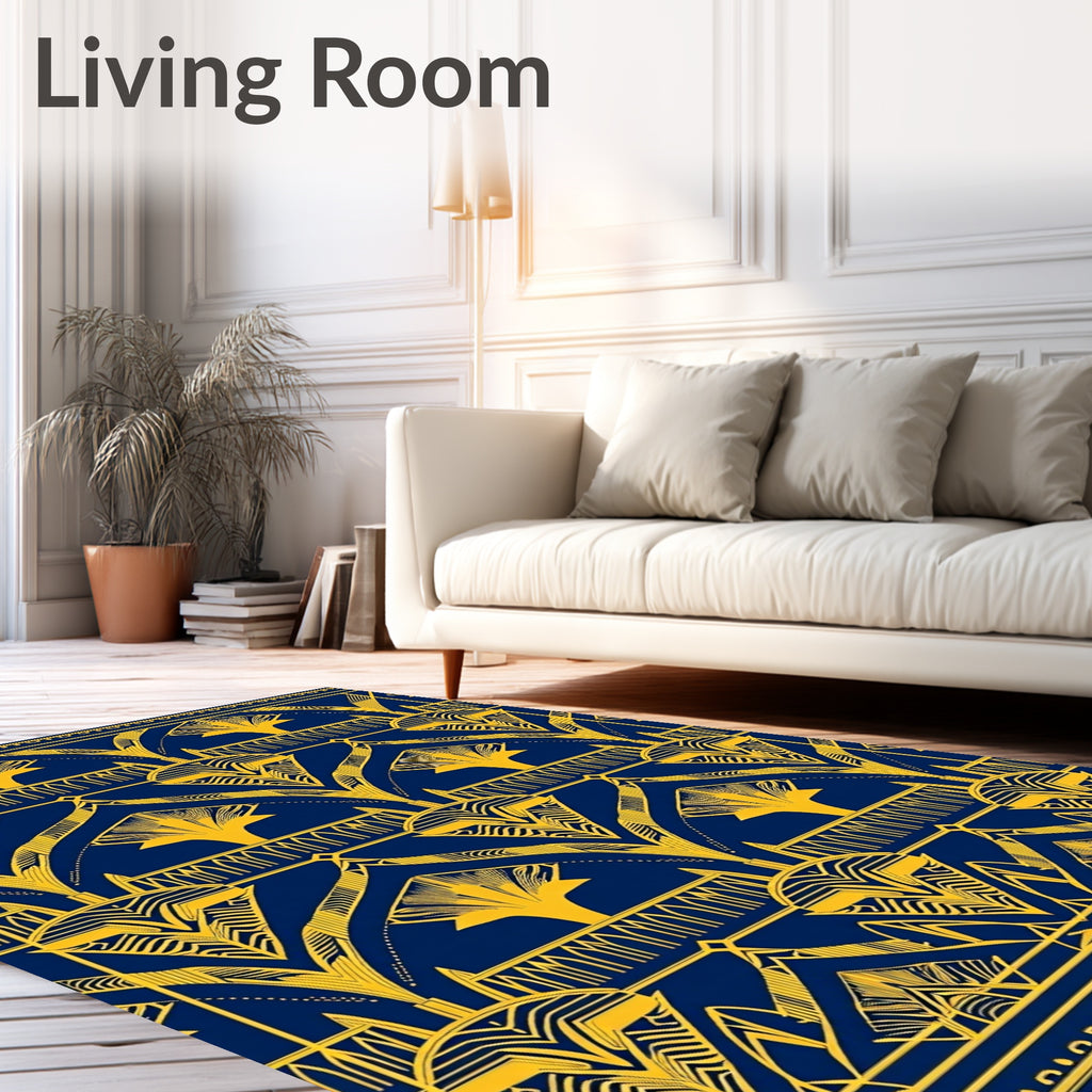 Art Deco Navy Gold Fan Motif Rug