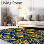 Art Deco Navy Gold Fan Motif Rug