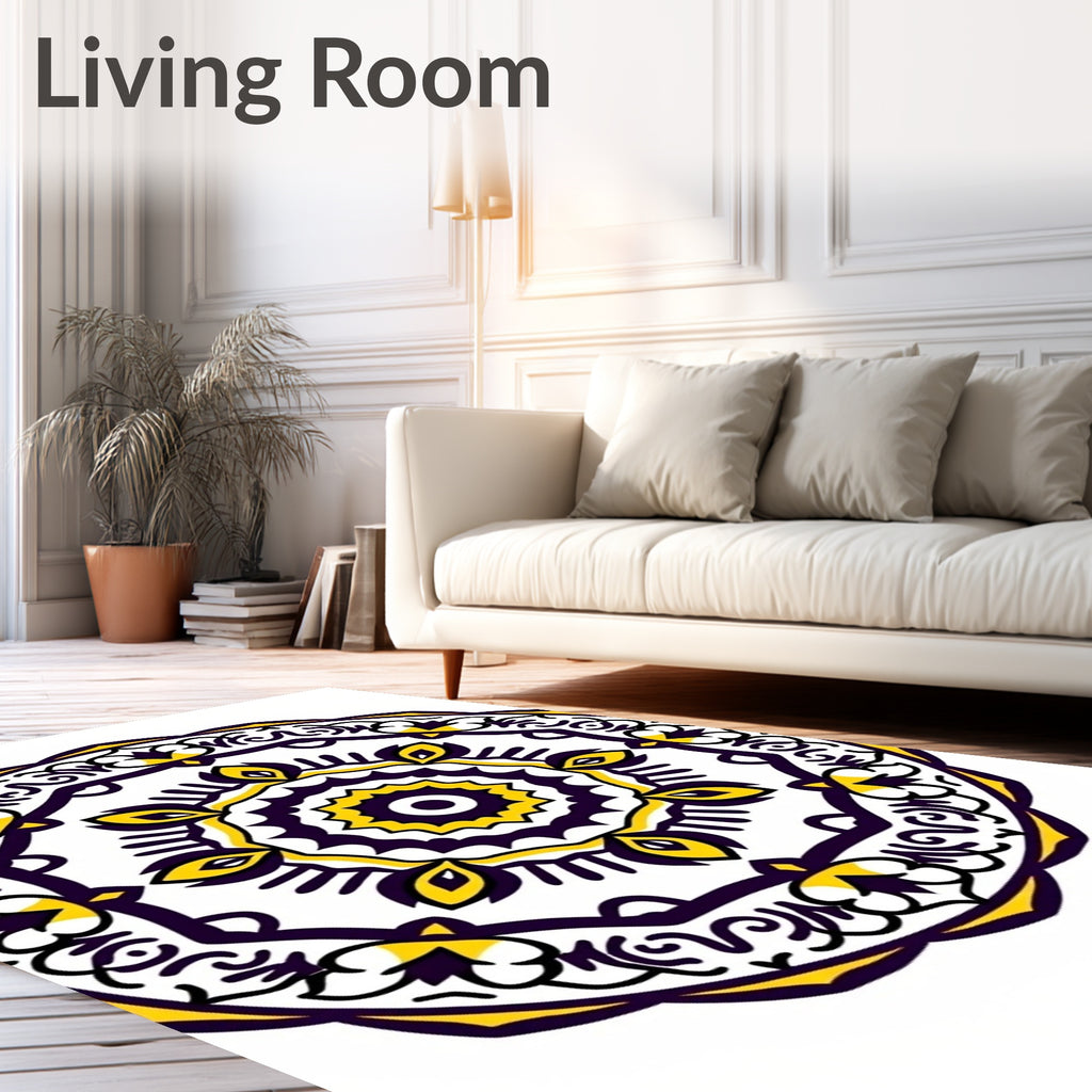 Vibrant Yellow Purple Mandala medallion Rug