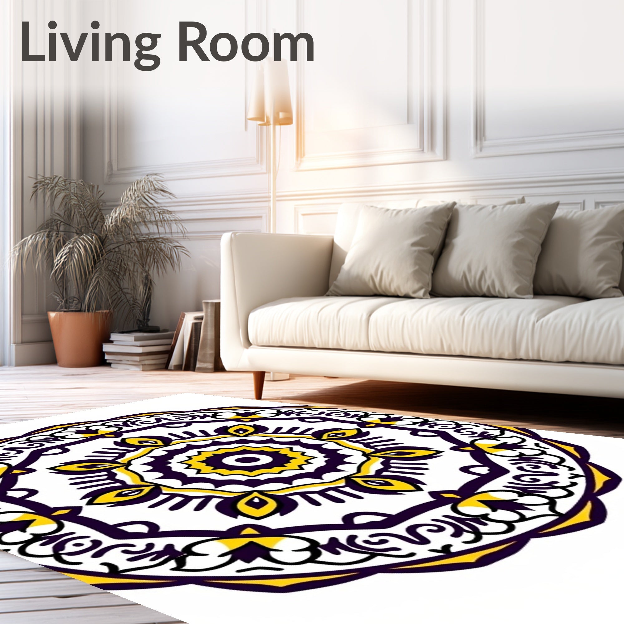 Vibrant Yellow Purple Mandala medallion Rug