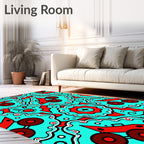 Bold Red Teal Abstract Wheels Rug