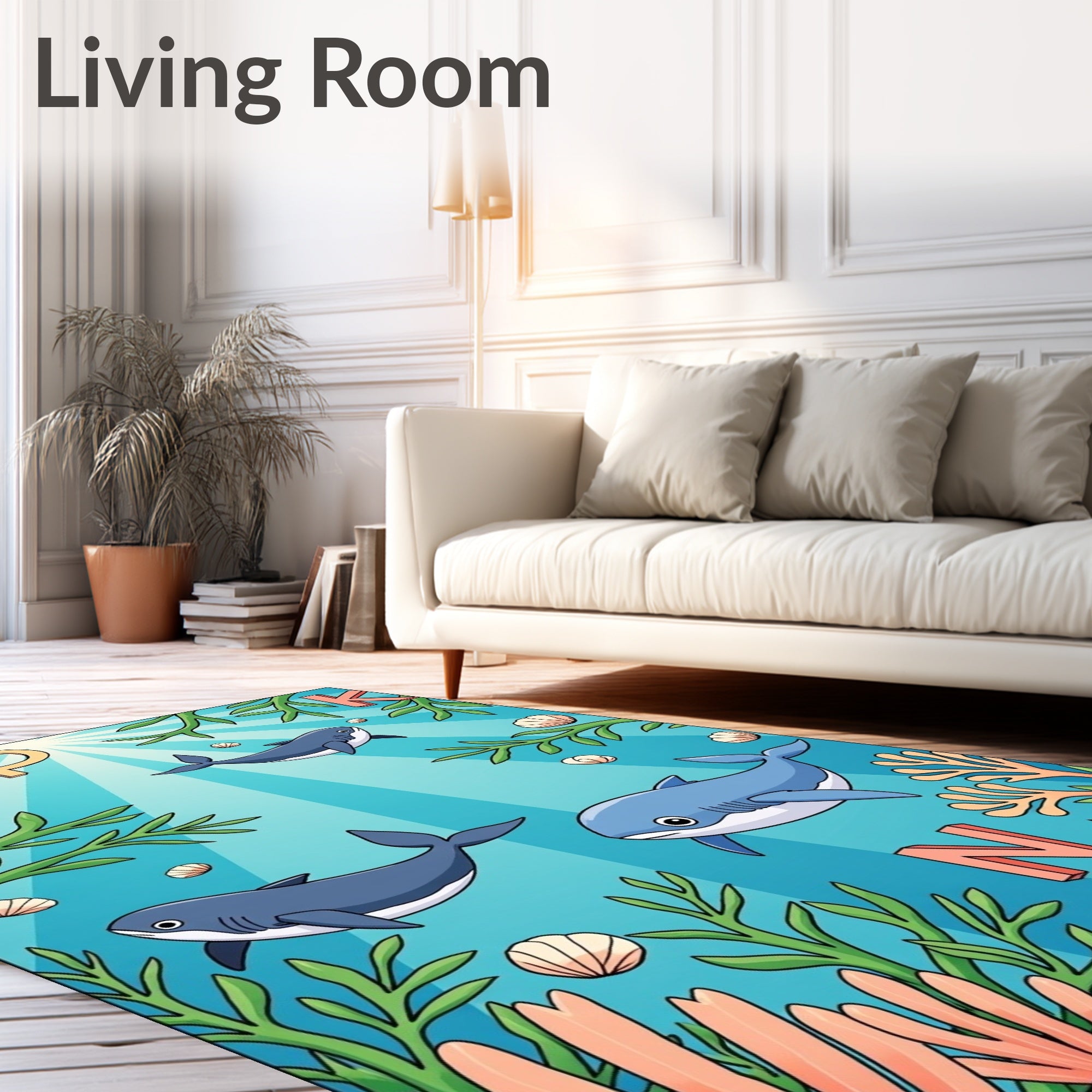 Oceanic Creatures With Alphabet Accents Rug