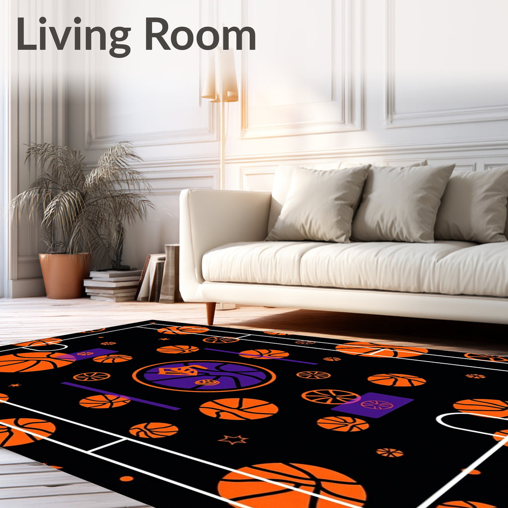 Orange Basketball Court Graphic Rug