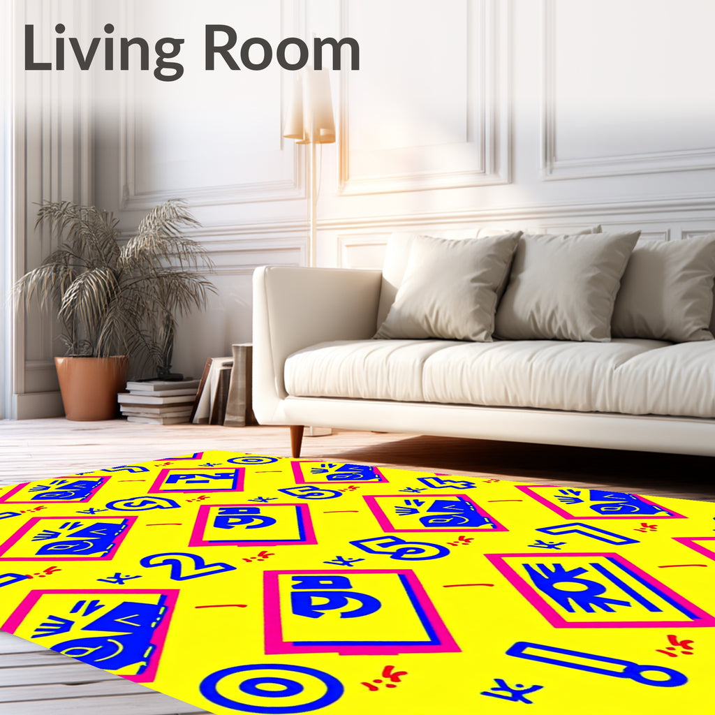 Retro Yellow Blue Pink Numbers Abstract Rug