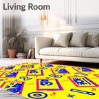 Retro Yellow Blue Pink Numbers Abstract Rug