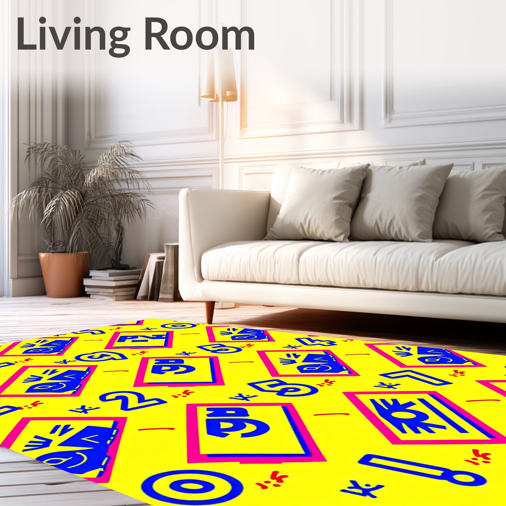 Retro Yellow Blue Pink Numbers Abstract Rug