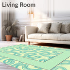 Light Yellow Teal Swirl Abstract Rug