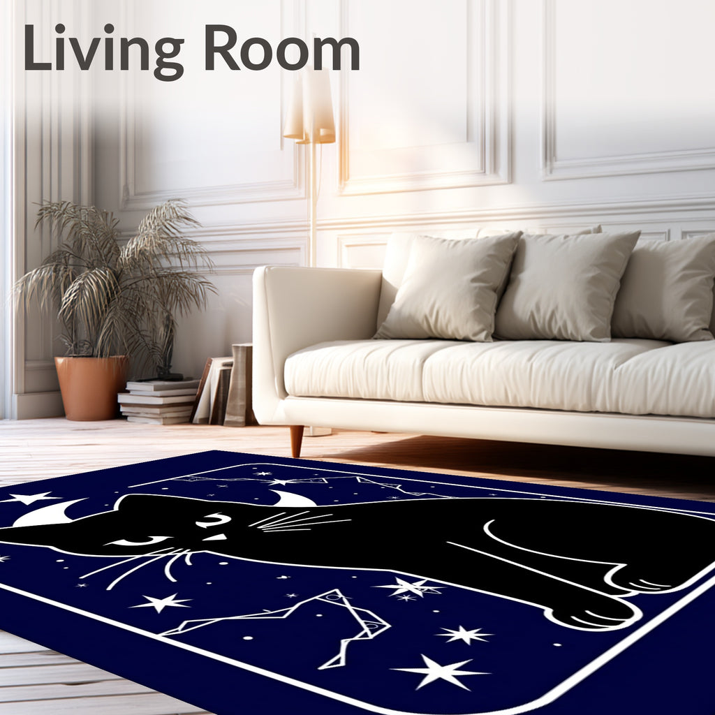 Midnight Black Cat Celestial Night Rug