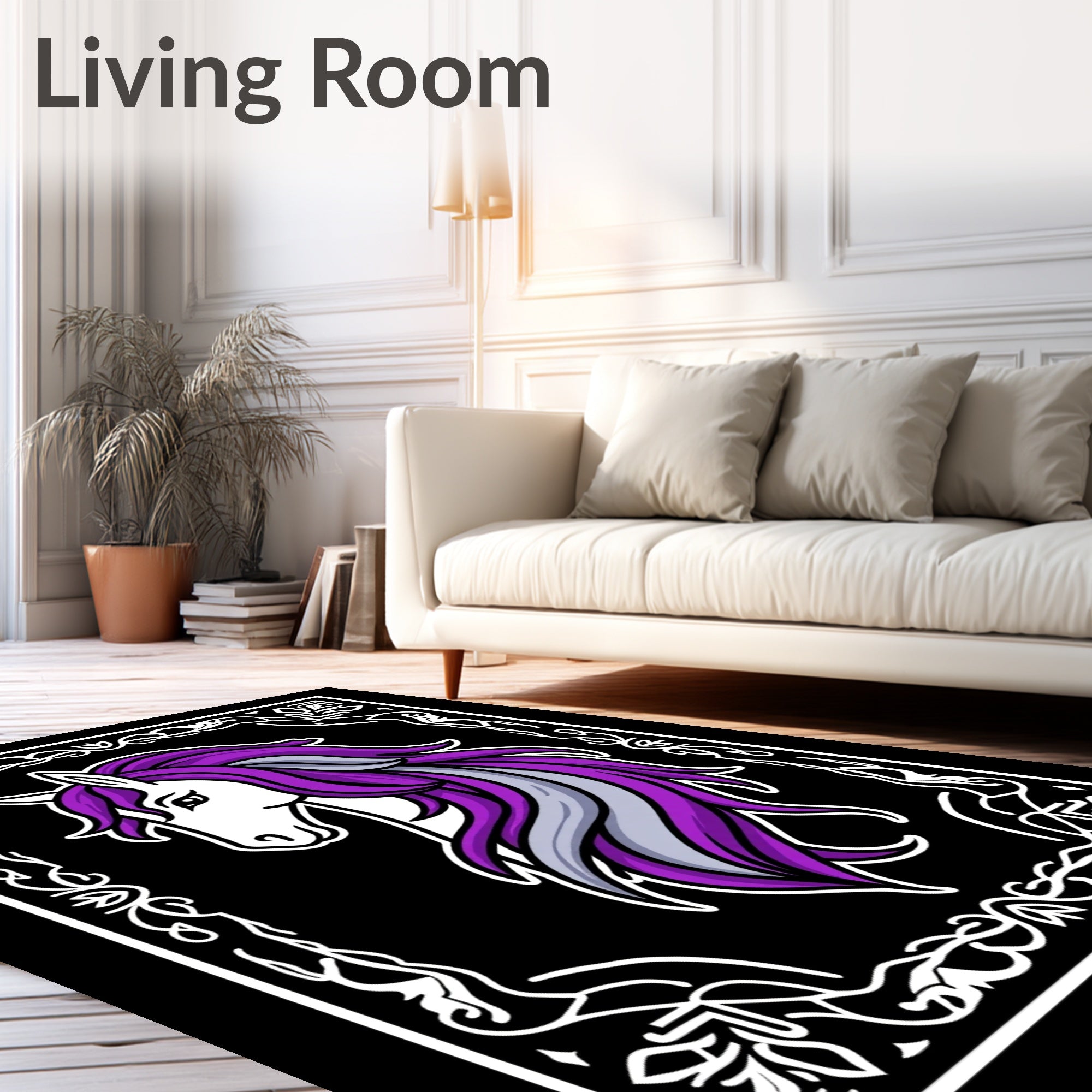 Majestic Purple Gray Horse Portrait Rug