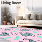Pink Grinning Cat Faces Swirl Rug