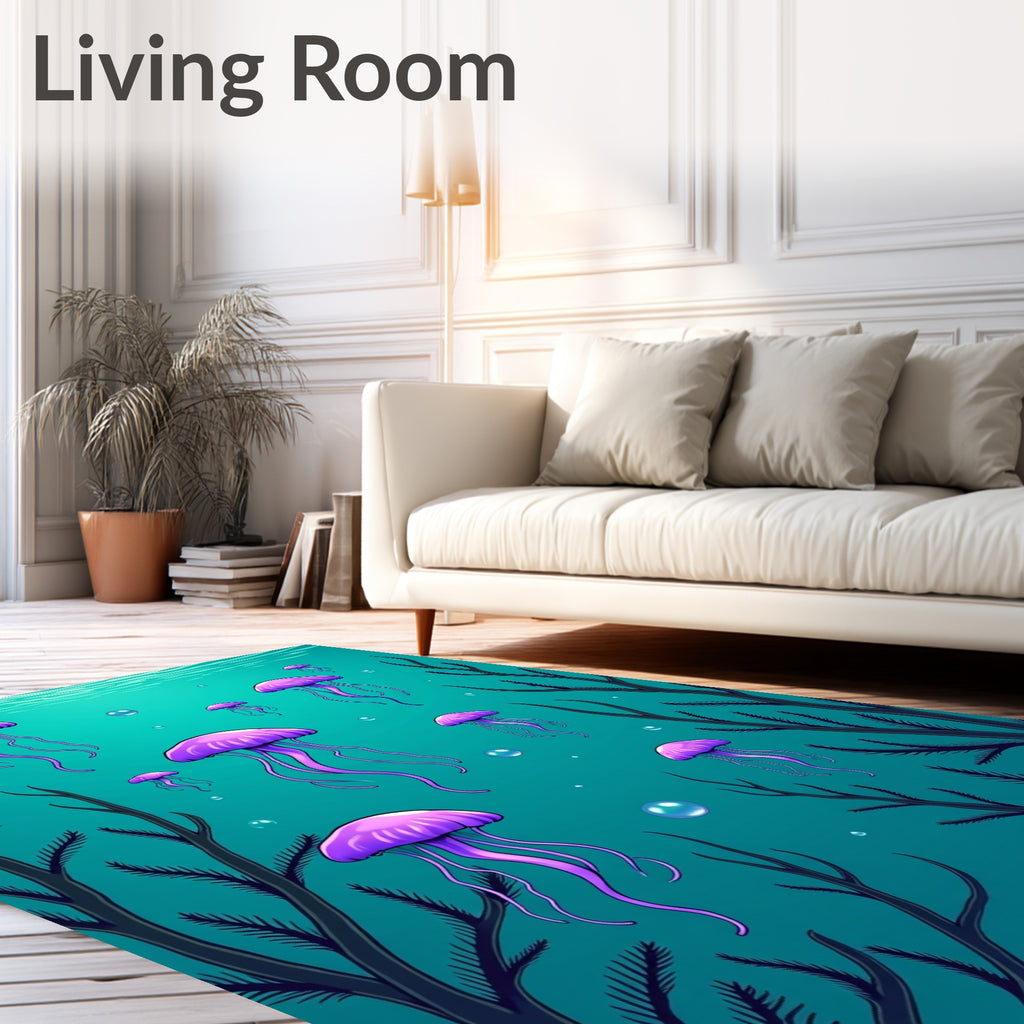 Vibrant Purple Jellyfish Ocean Scene Rug