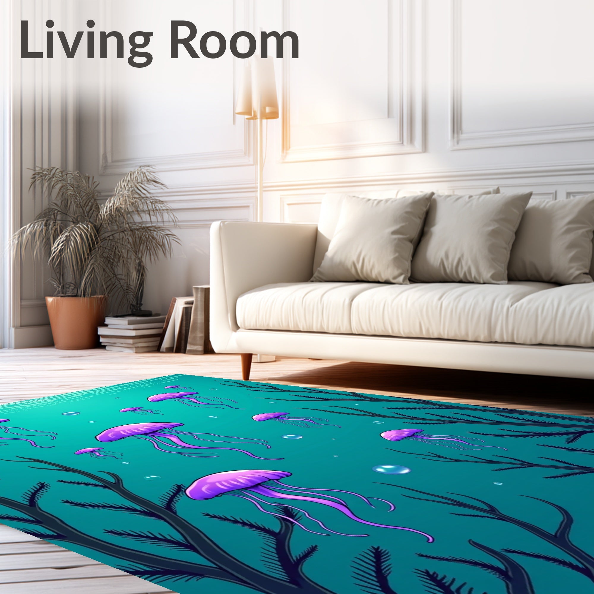 Vibrant Purple Jellyfish Ocean Scene Rug