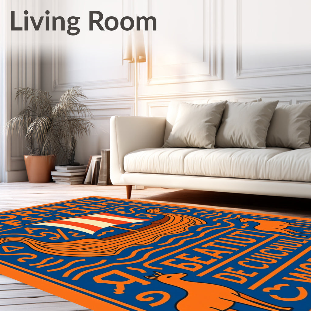 Orange Viking Ship Blue Naval Rug
