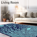 Aqua and Navy Forest Night Sky Rug