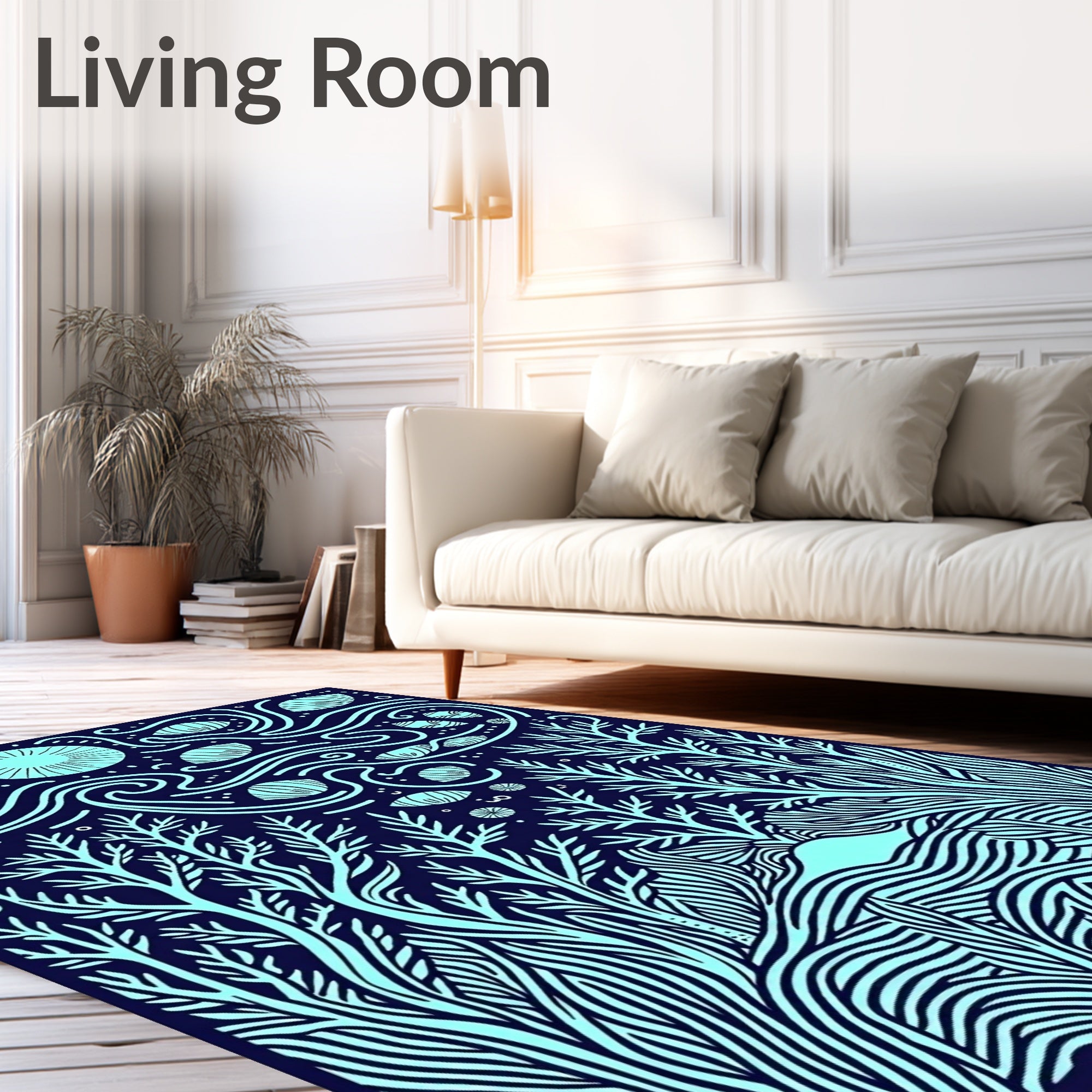Aqua and Navy Forest Night Sky Rug