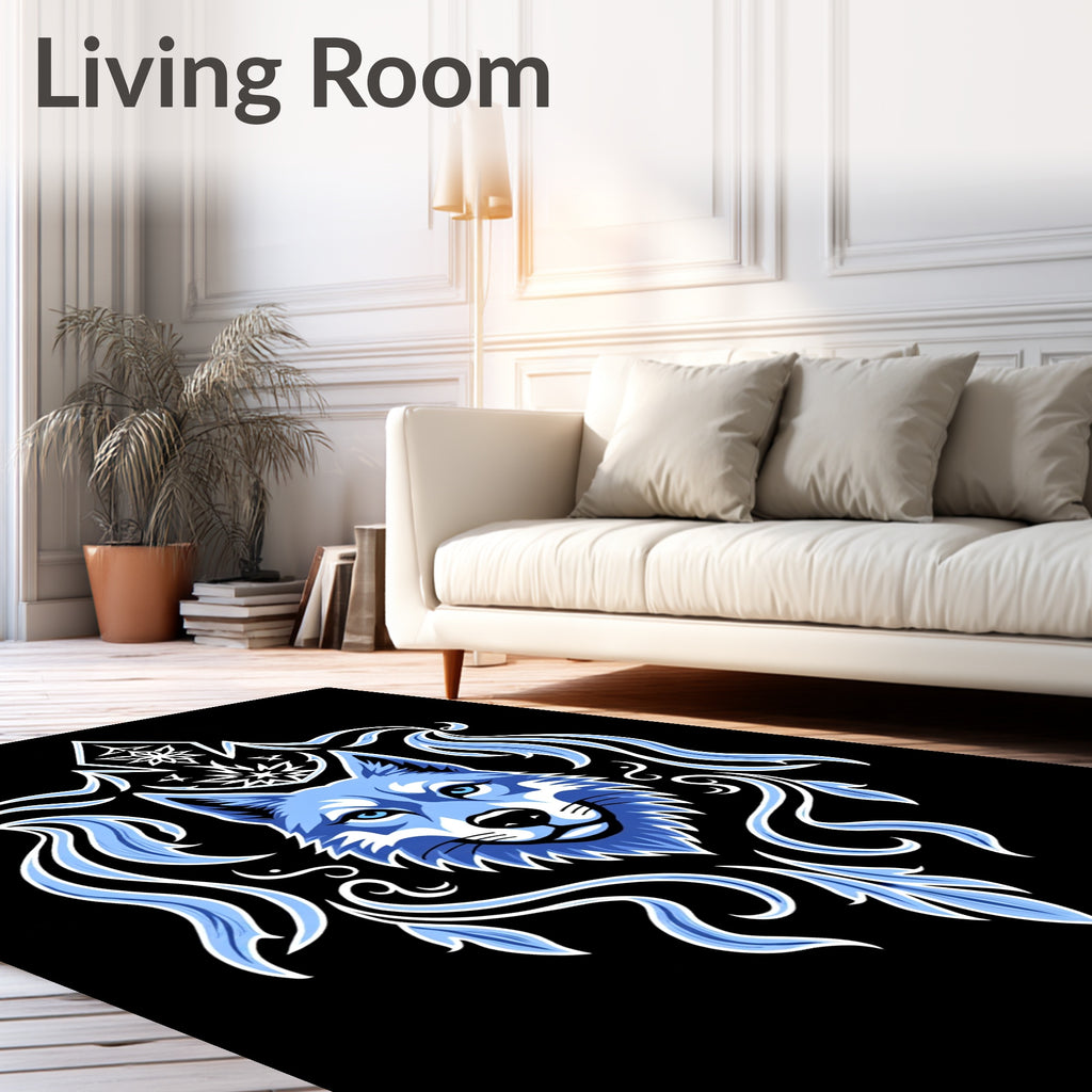 Cool Blue Wolf Ice Crest Rug