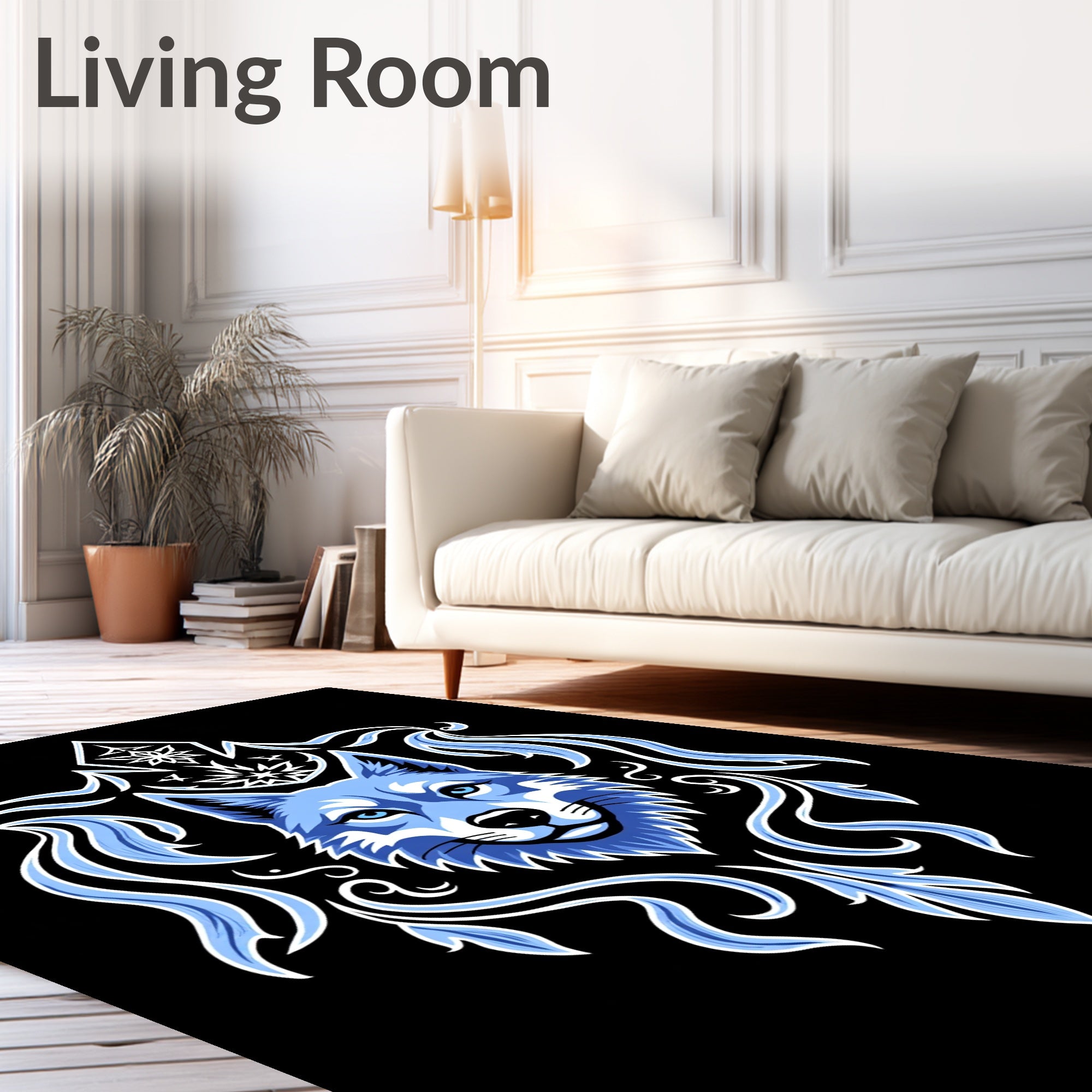 Cool Blue Wolf Ice Crest Rug