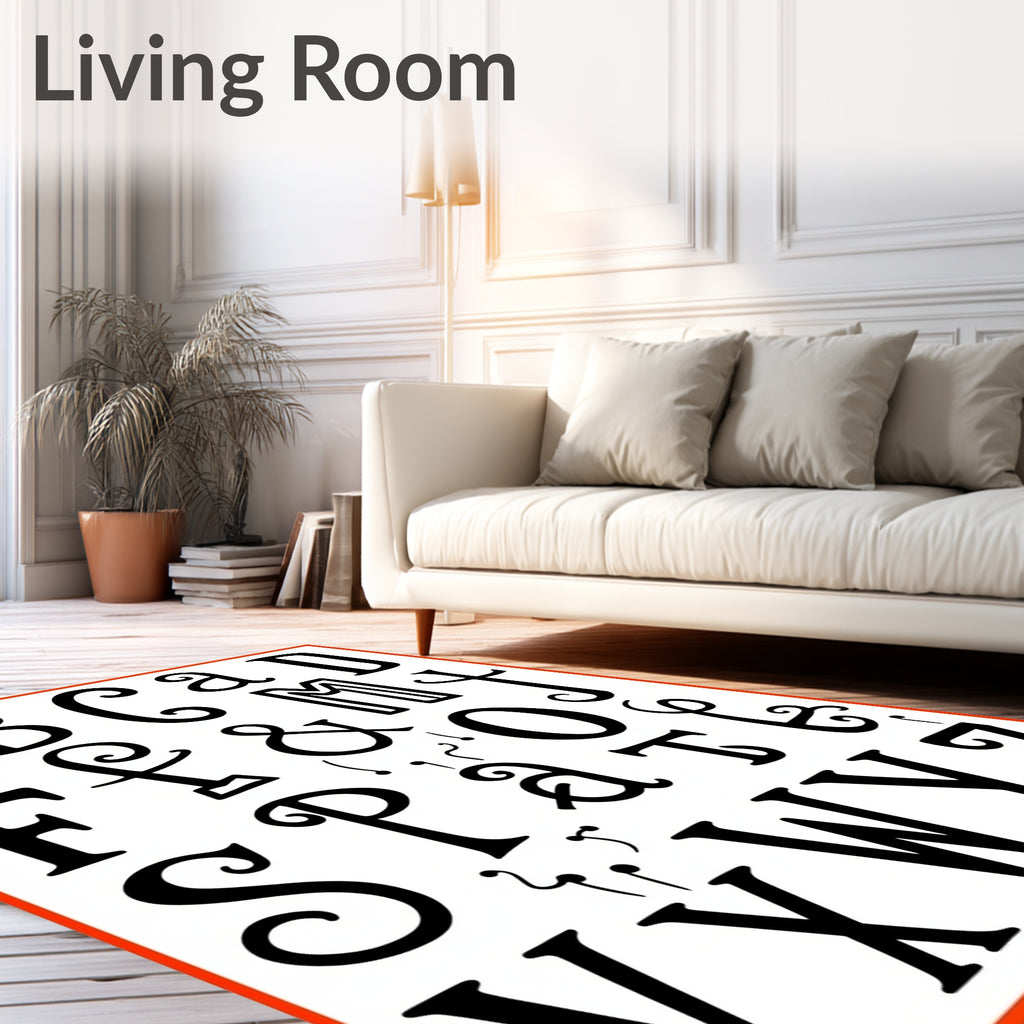 Black White Alphabet Collage Whimsy Rug