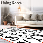 Black White Alphabet Collage Whimsy Rug
