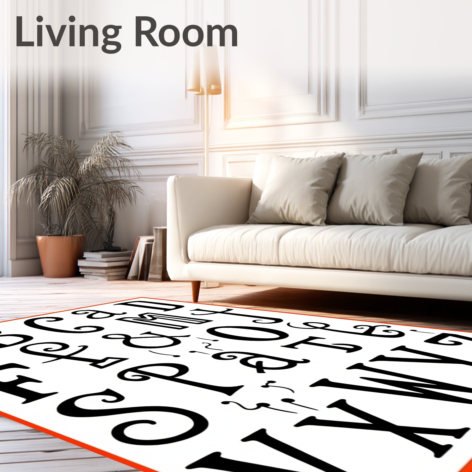 Black White Alphabet Collage Whimsy Rug