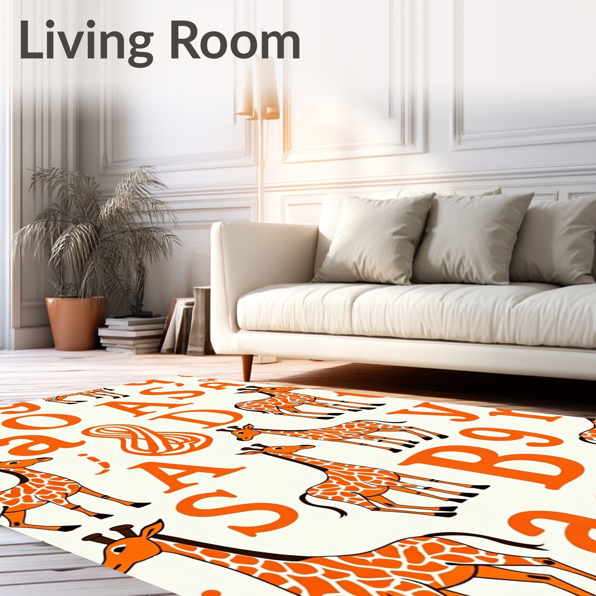 Orange Giraffe Alphabet Scatter Rug