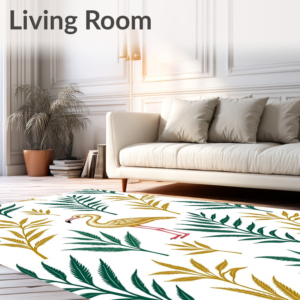 Golden Flamingo Tropical Green Foliage Rug