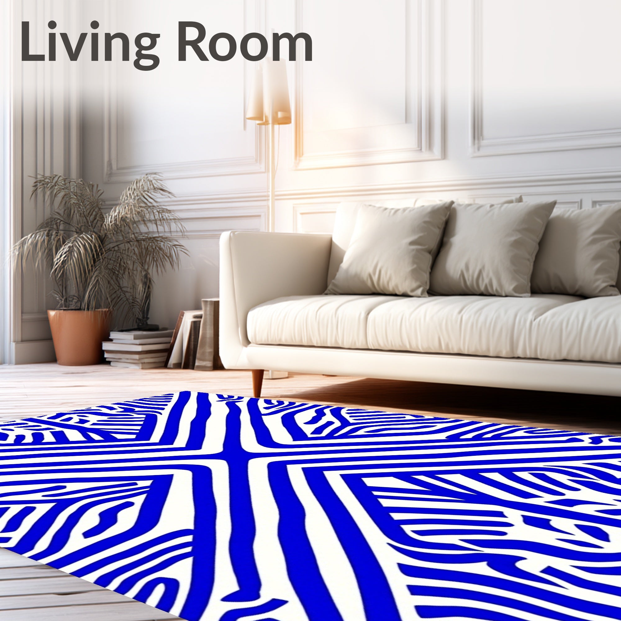 Bold Blue Abstract Zebra Stripes Rug