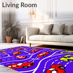 Red Yellow Cars Traffic Cones Rug