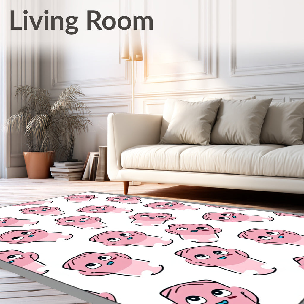 Cute Pink Cartoon Heads Repeating Pattern Rug