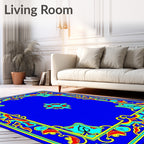 Vibrant Blue Red Yellow Floral Medallion Rug